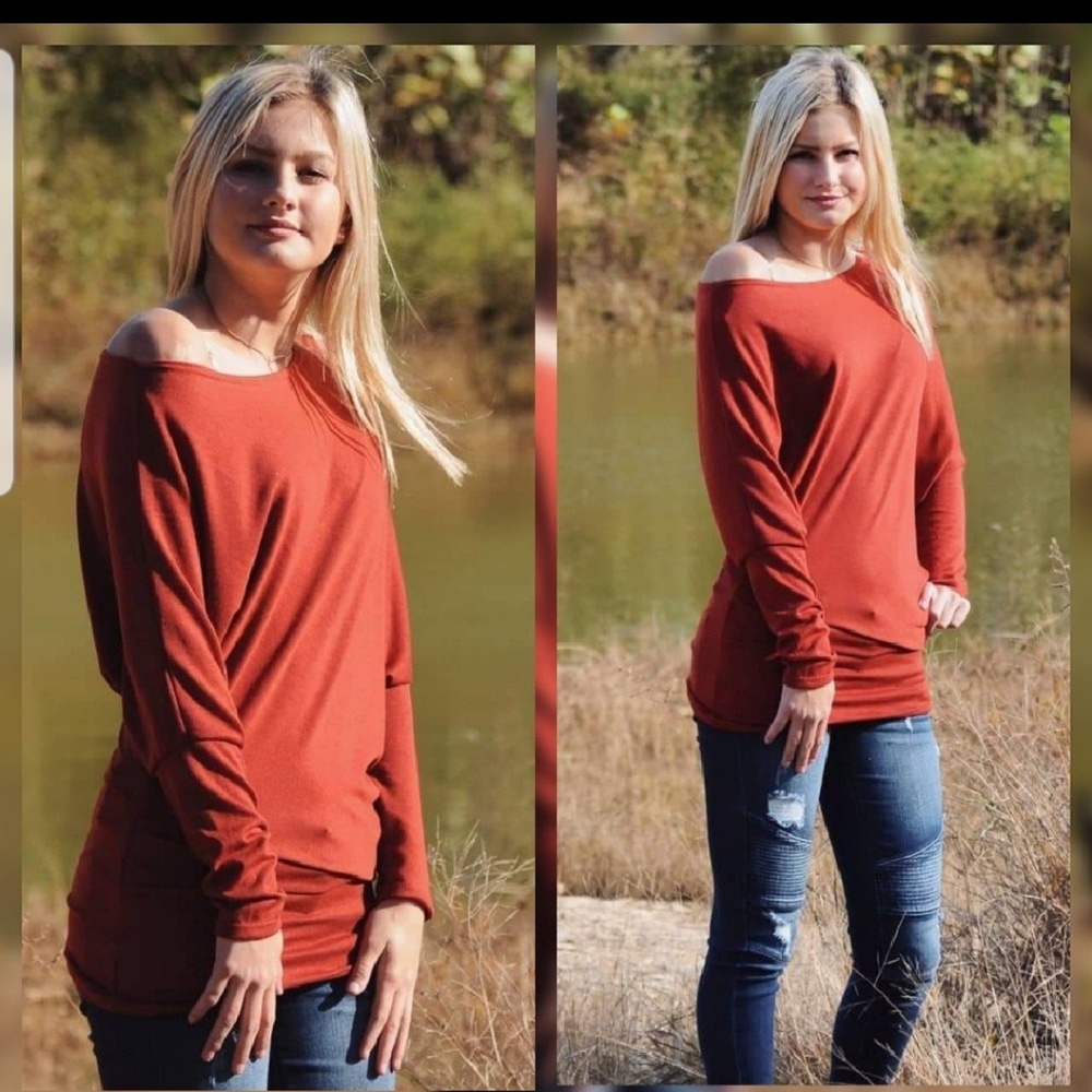Rust Knit Off Shoulder Top - Picture 3 of 3